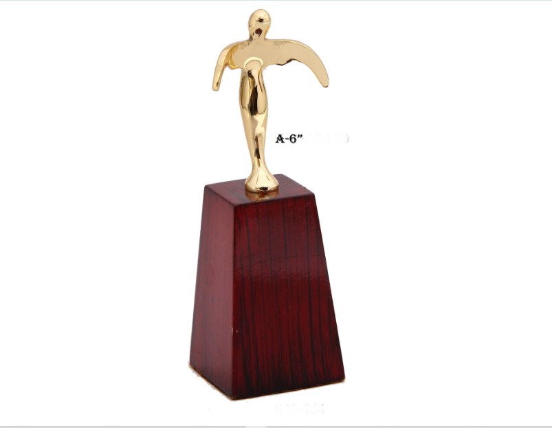 Metal Trophy with gold fly lady woodn base