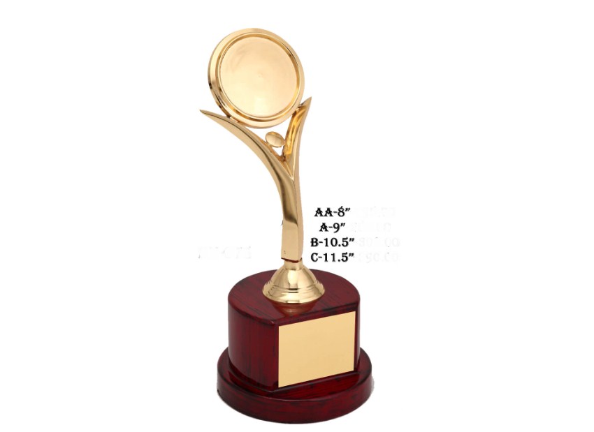 Metal Curve Lady Trophy with round shape with wooden base