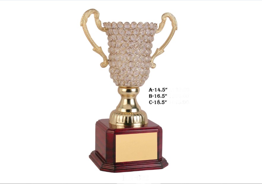 Metal Cup with diamond with wooden base