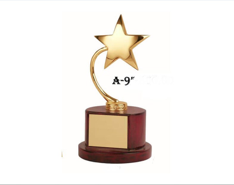Metal Curve Gold Star with wooden base