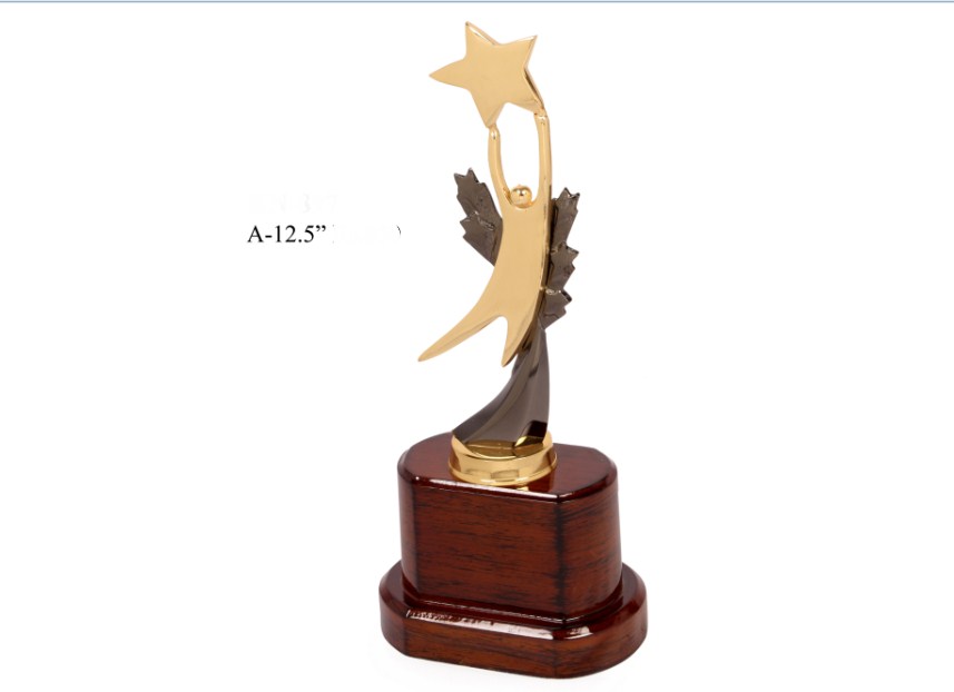 Metal Trophy with lady star black metal with wooden base