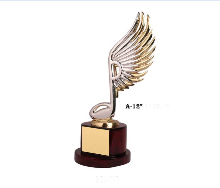 Metal Music Shape Trophy with wooden base