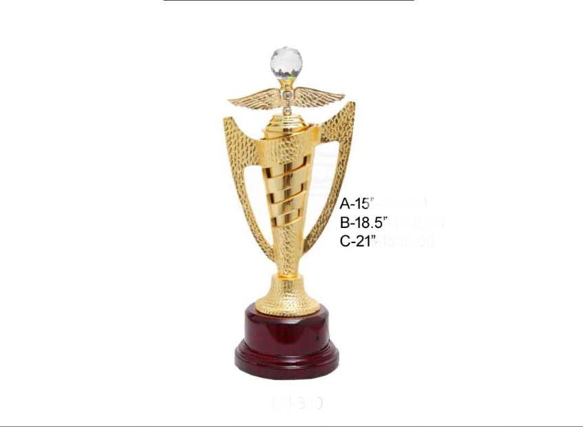 METAL EAGLE SHAPE WITH CRYSTAL DIAMOND TROPHY WITH WOODEN BASE