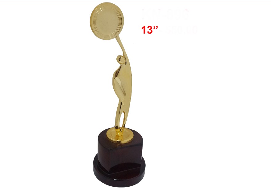 Metal Trophy with standing man with wooden base