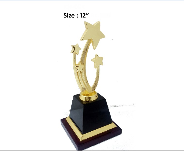 Metal Trophy with Four Gold Star with wooden base