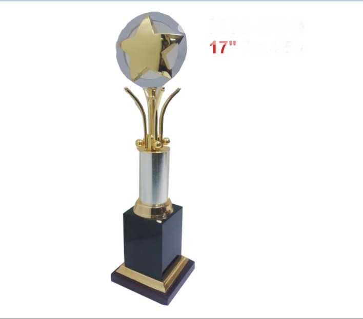 Metal Trophy with metal pillor with metal gold star