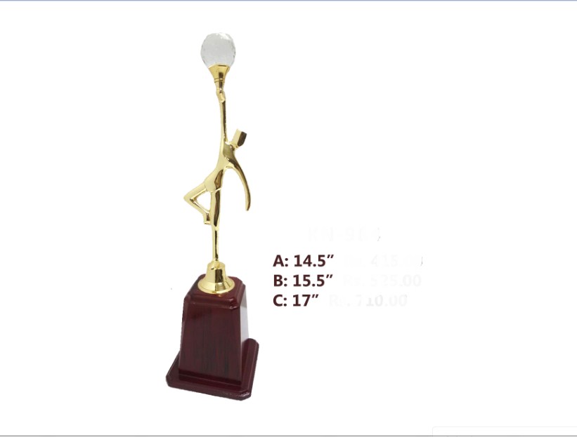 Metal Trophy with stand man with crystal ball