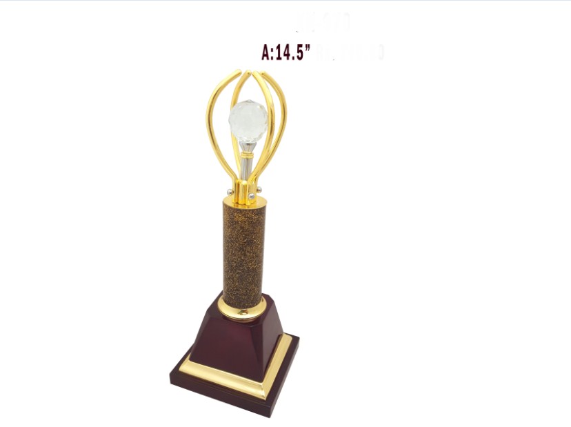Metal Trophy with metal pillor with crystal ball