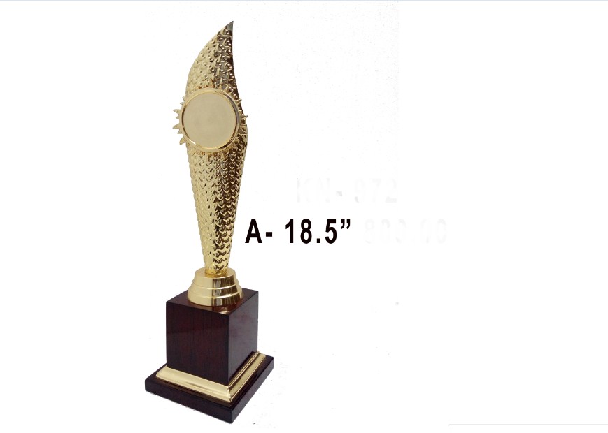 Metal Trophy with sun shape full metal body trophy with wooden base
