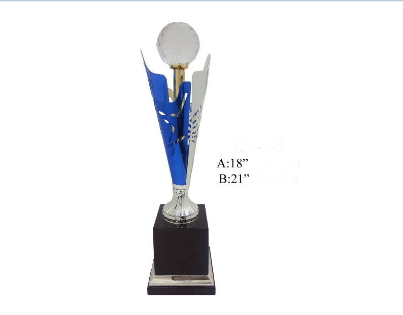 Metal Silver and Blue Part with crystal ball with wooden base
