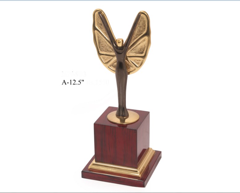 Metal Trophy with Angel wing pari shape black metal