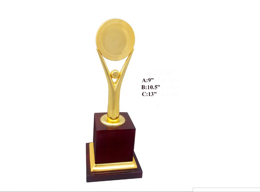 Metal Trophy with stand man with wooden base