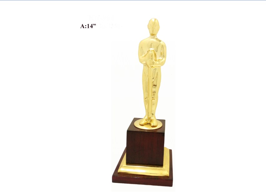 Metal Trophy with Academy Oscar Award with wooden base