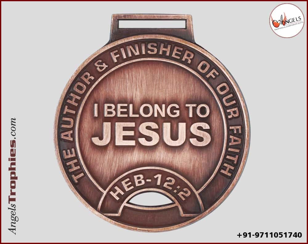 religious rosary medal with round with custom embossed