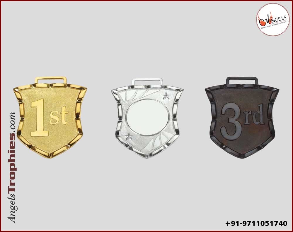 Shield Shape Numeric Medal golden silver bronze