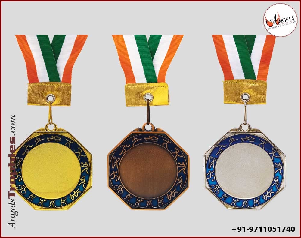Hexagon Shape Medal with blue strip with shape